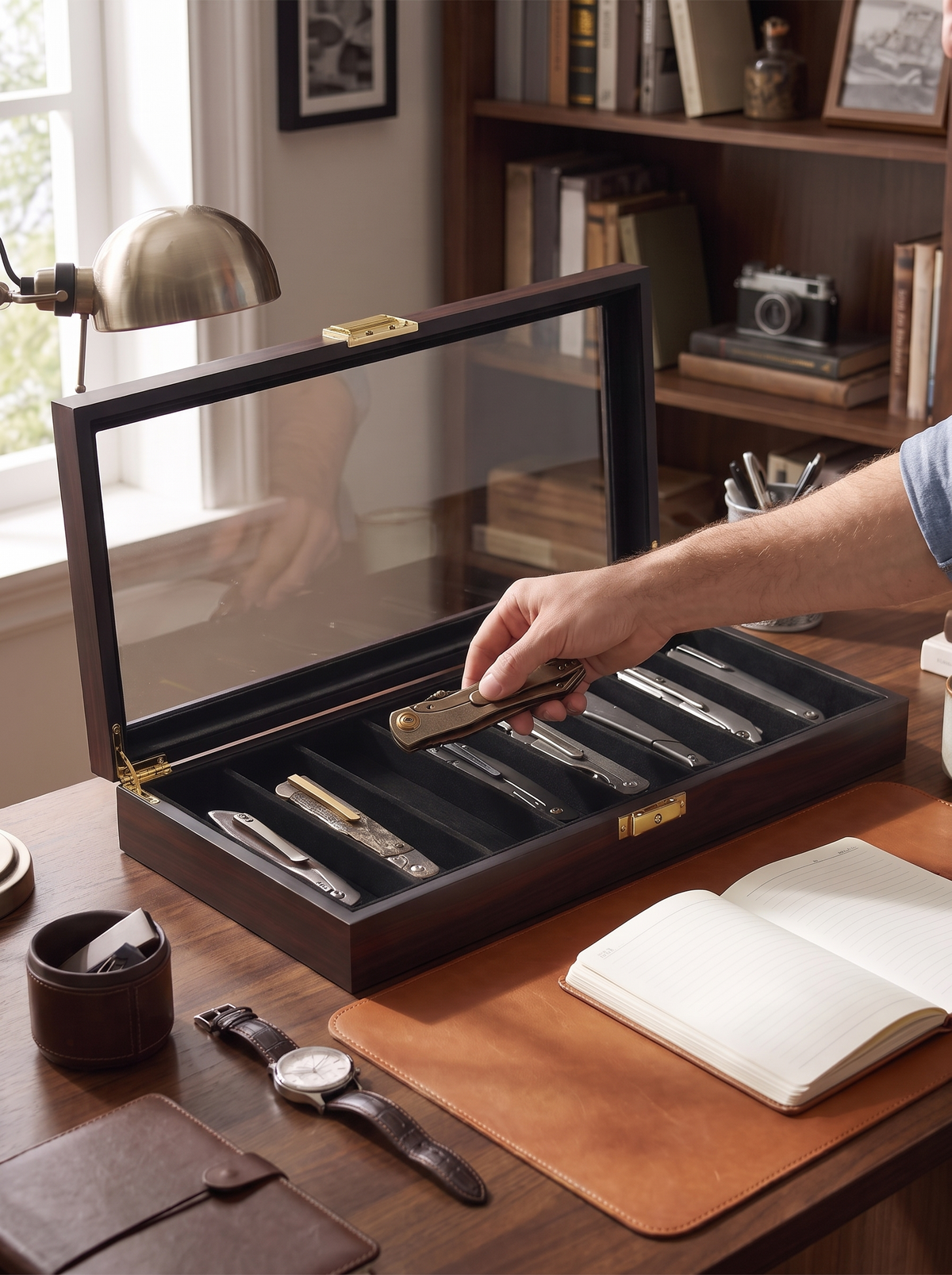Display case showing a collection safely