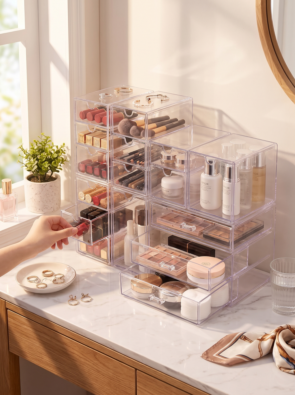 Acrylic drawer set holding a full collection