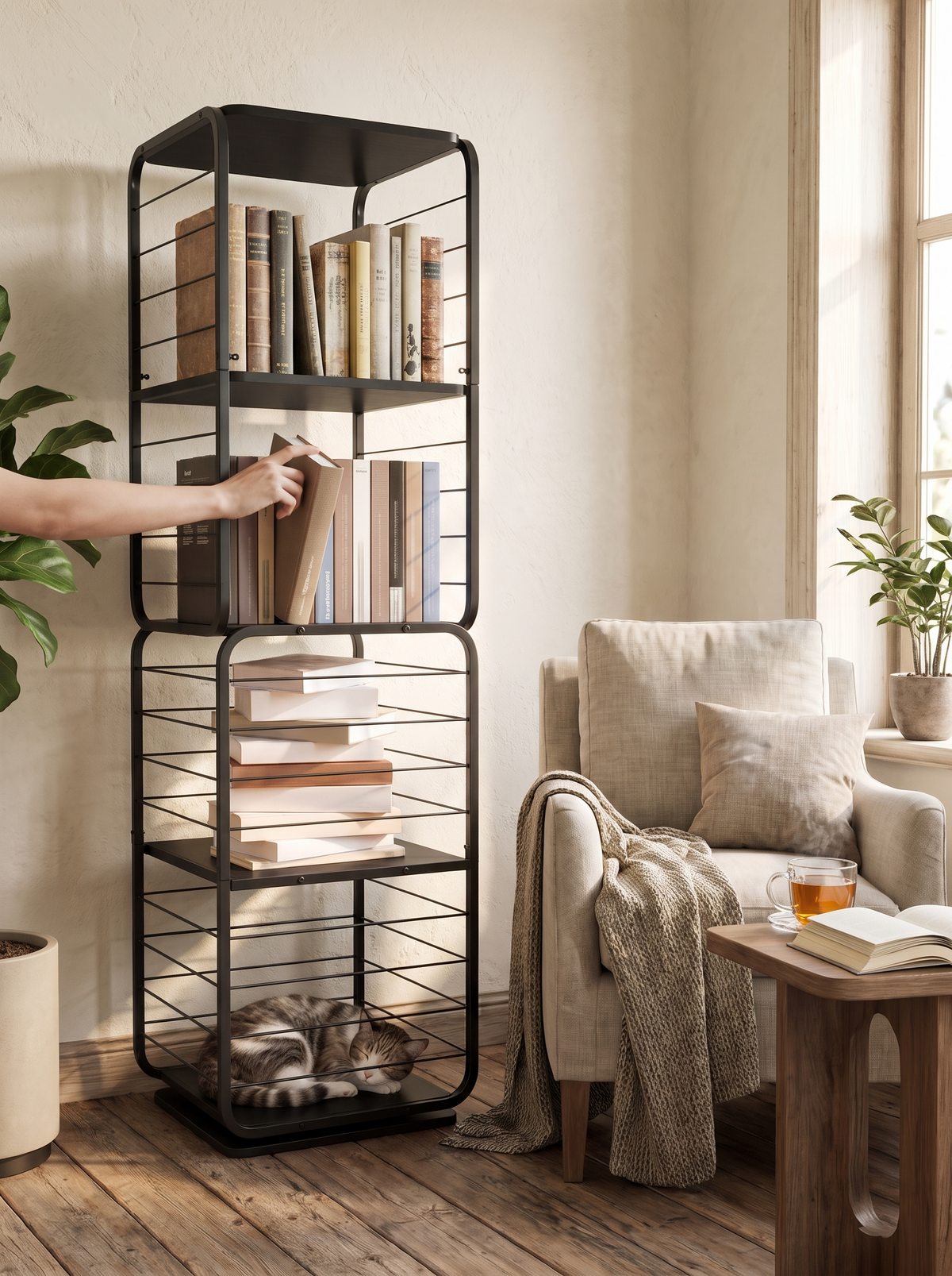 A corner turned into a small library