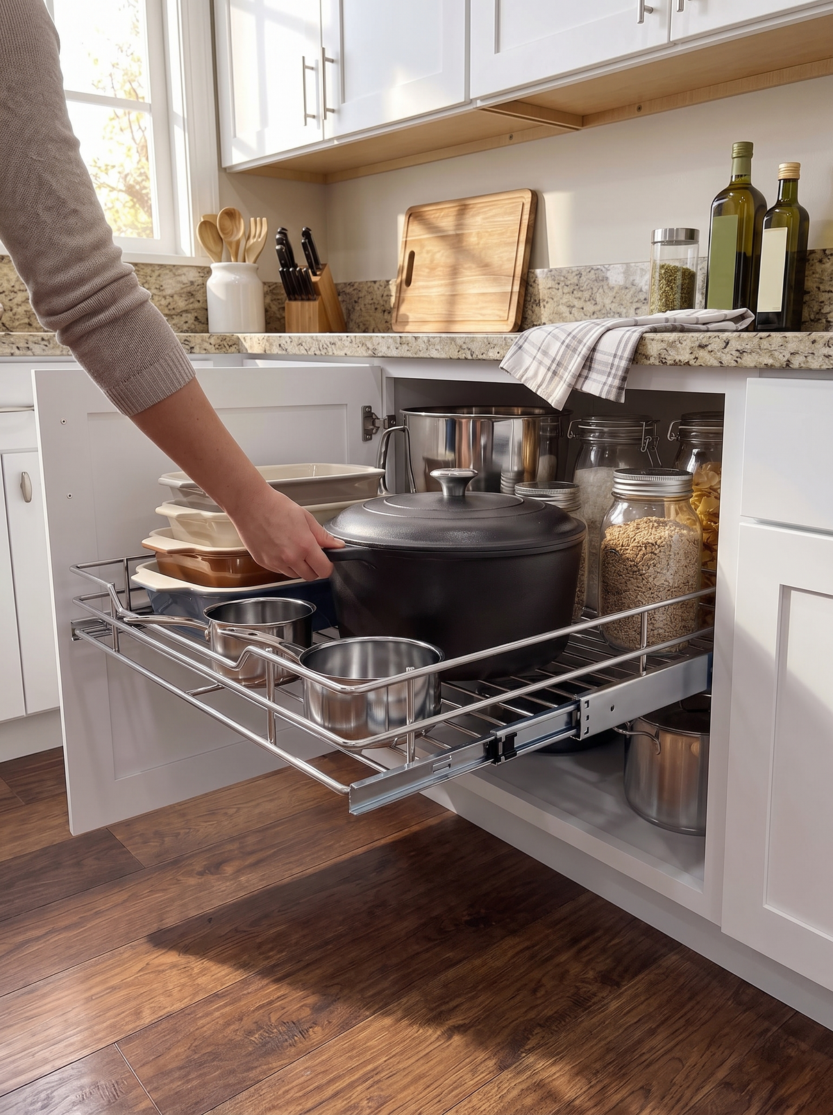 Shelf fitted inside a standard base cabinet
