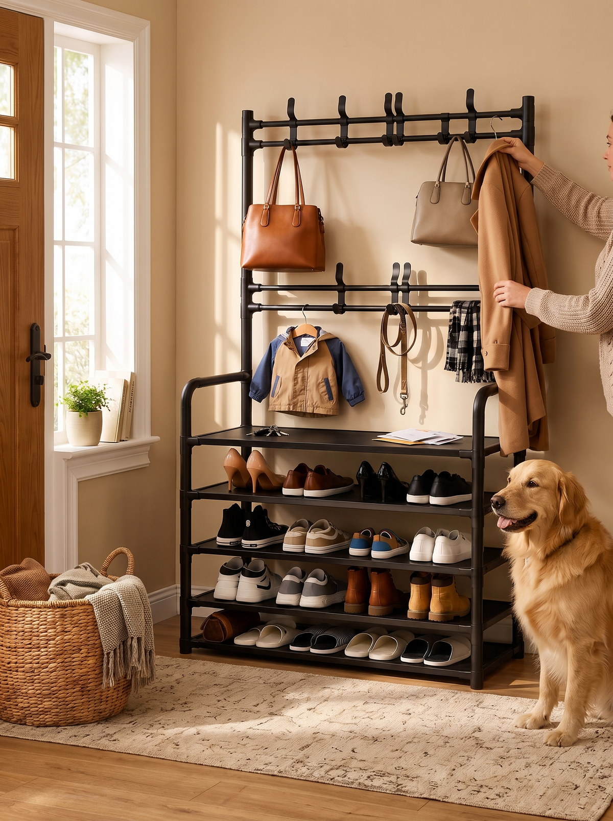 Coats, bags and shoes all in one place