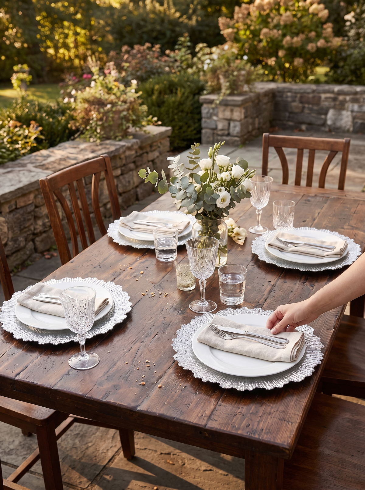 Table reading formal with chargers laid