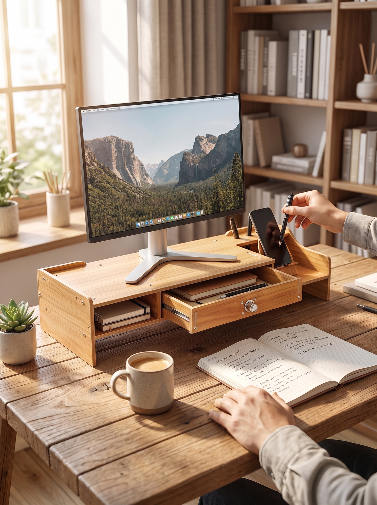 Monitor raised to a comfortable eye line