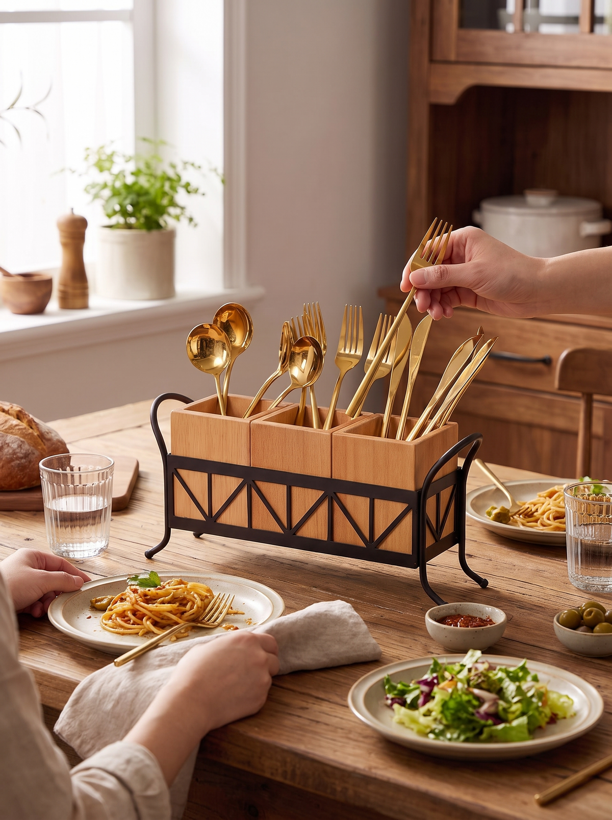 Utensils sorted into three compartments