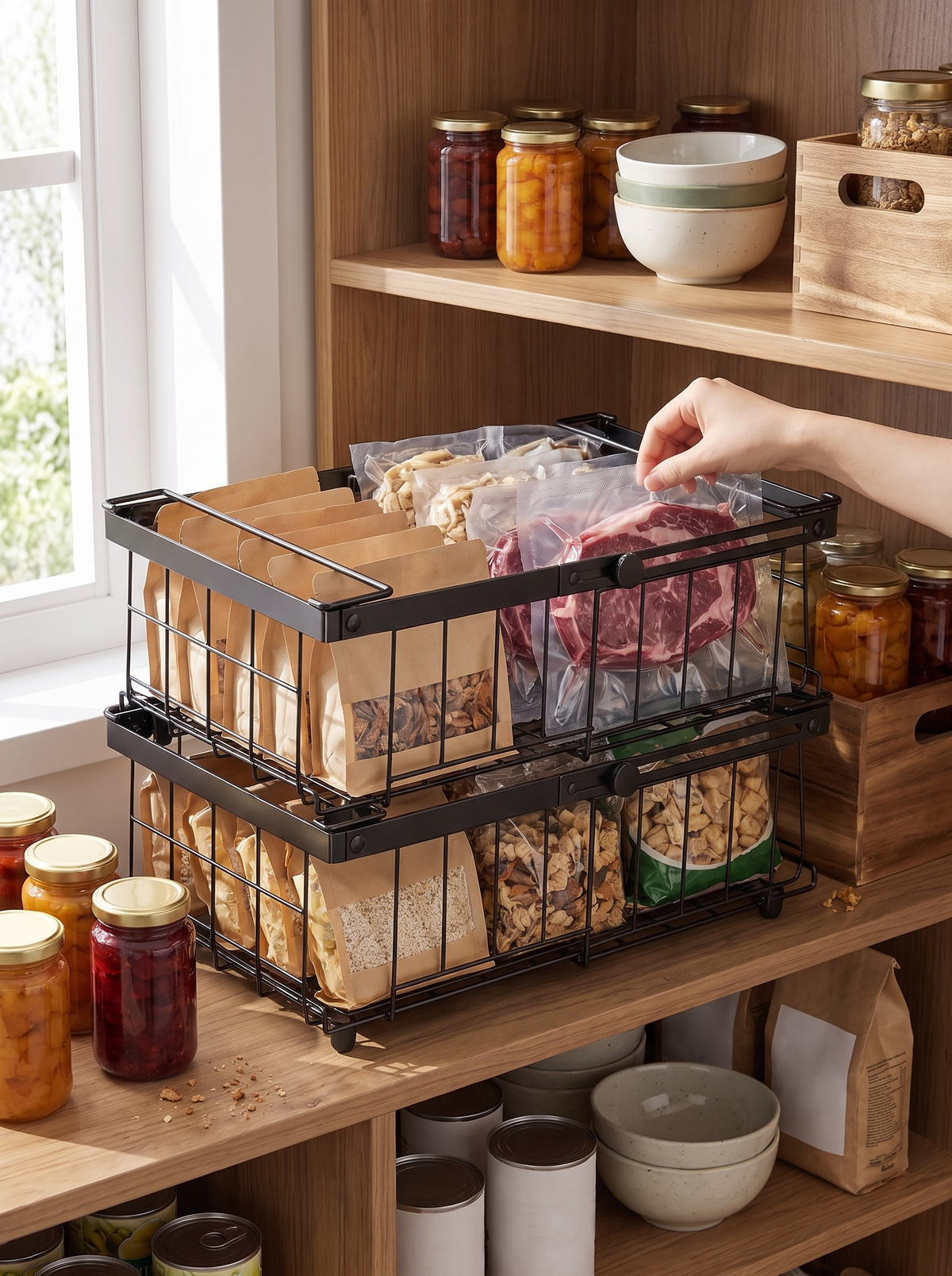 Baskets expanded to fit the shelf width