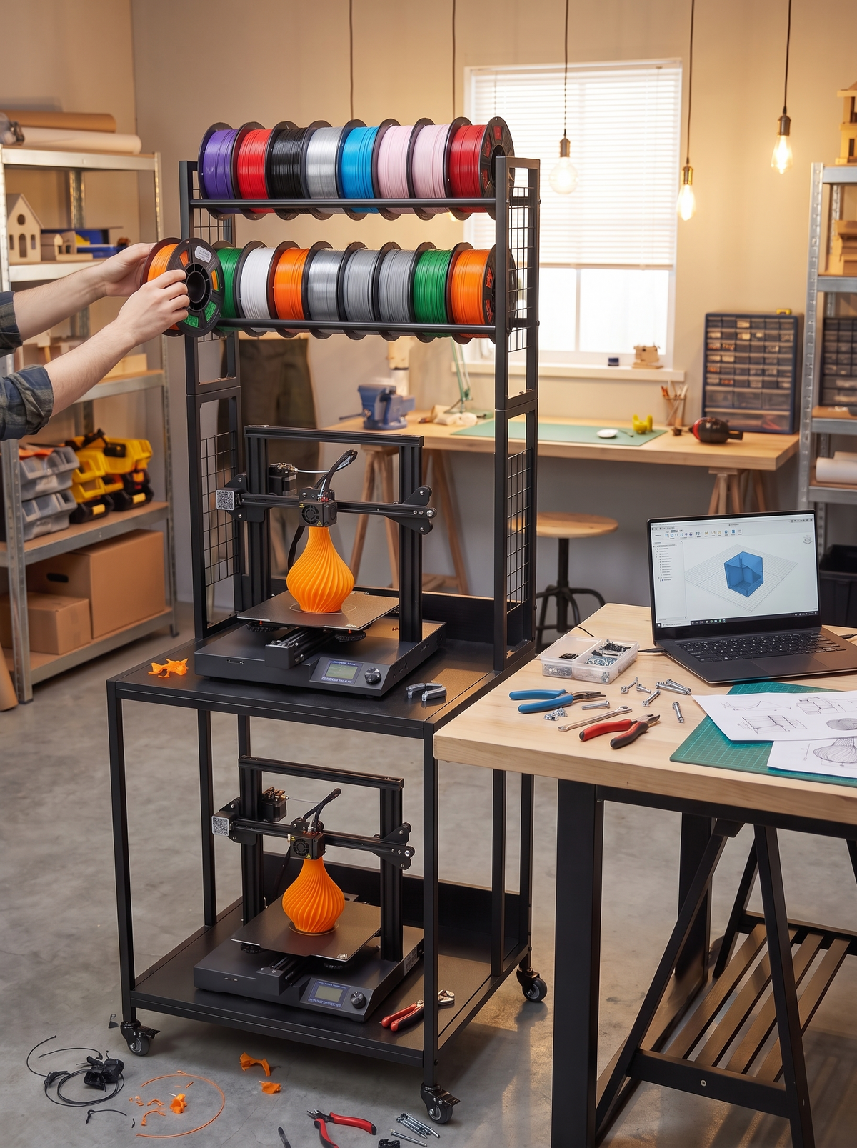 Filament spools stored where they can be seen