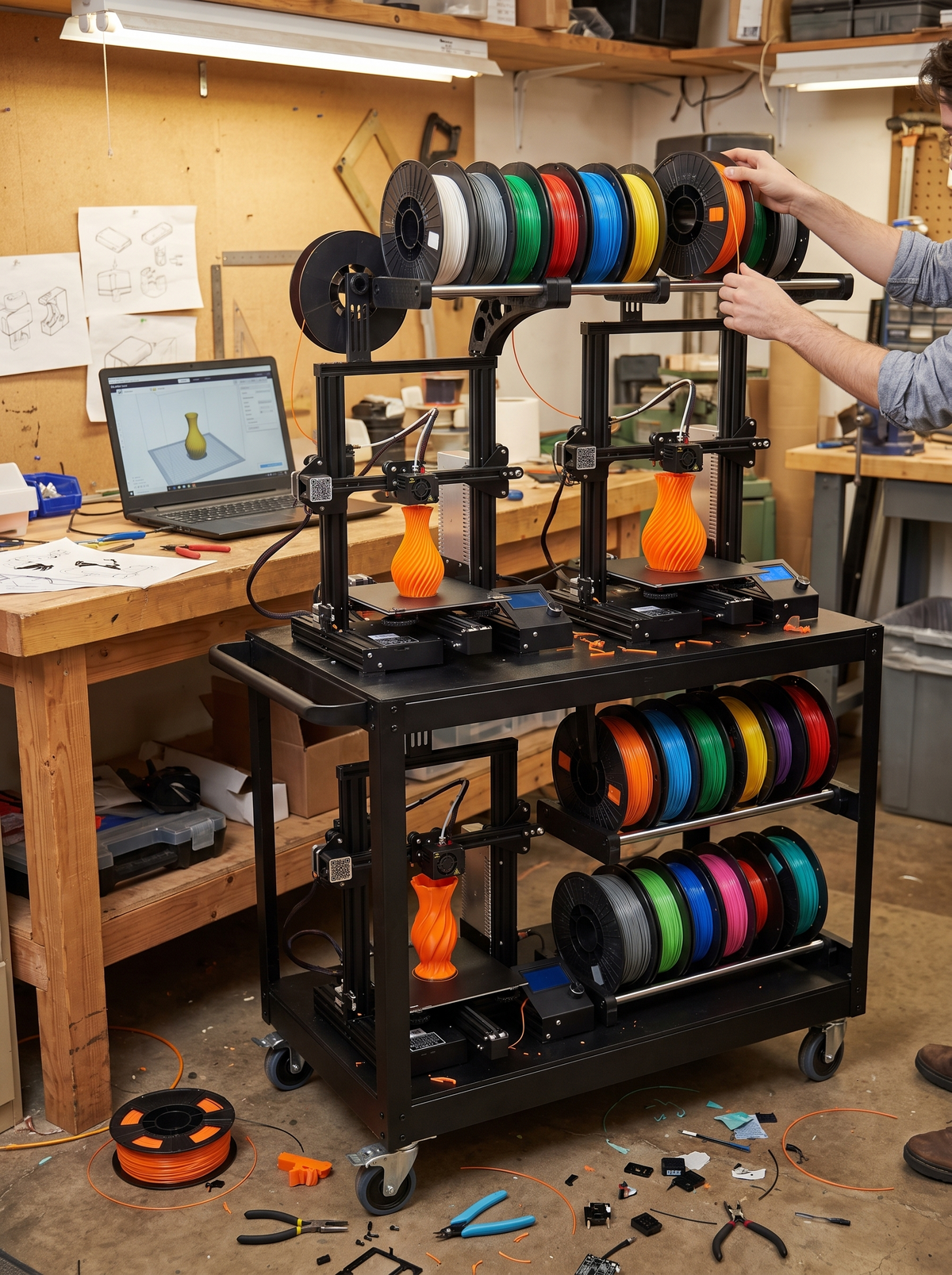 Cart rolled alongside the printers