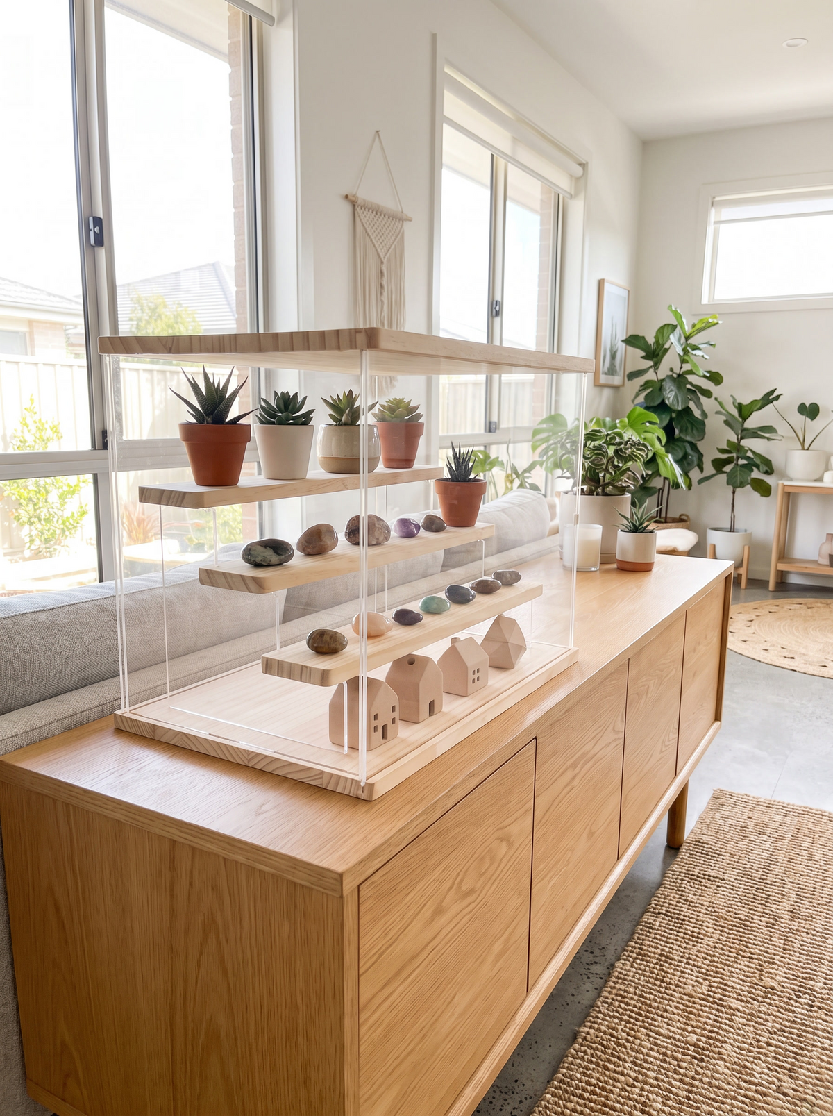 Acrylic 4-Step Display Case on a sideboard